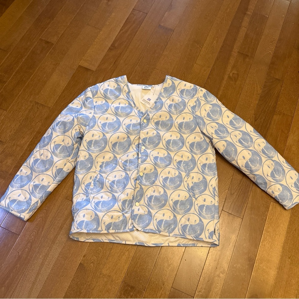 Samii Ryan X Smiley Yin Yang Quilted Liner Jacket Large Blue White Retro NWT